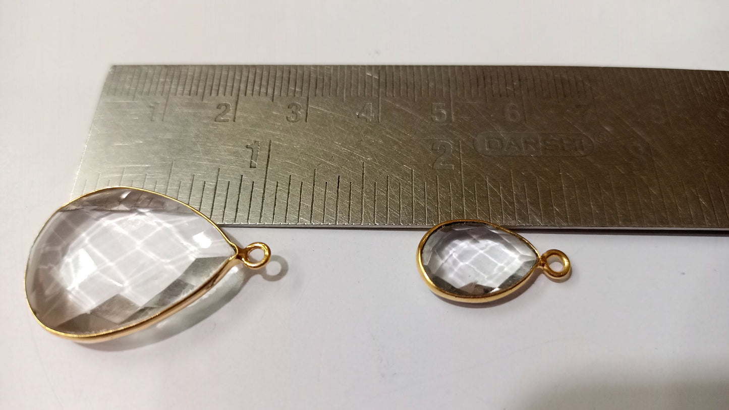 Natural Rock Crystal Pear Shape Briolette Single Loop  Bezel Connector Charm Sold per Piece Great Quality Connector Charms