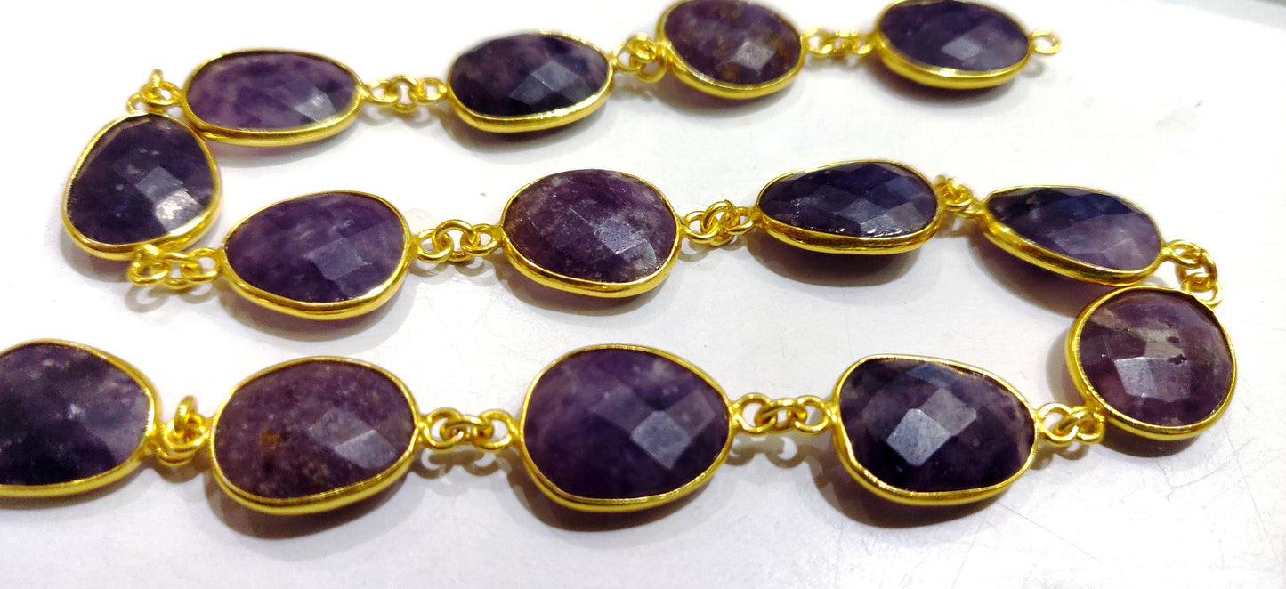 Natural Lepidolite Uneven Free Shape Briolette Faceted Bezel Connector Chain 10 to 15mm Sold Per Foot High Quality Wholesale price