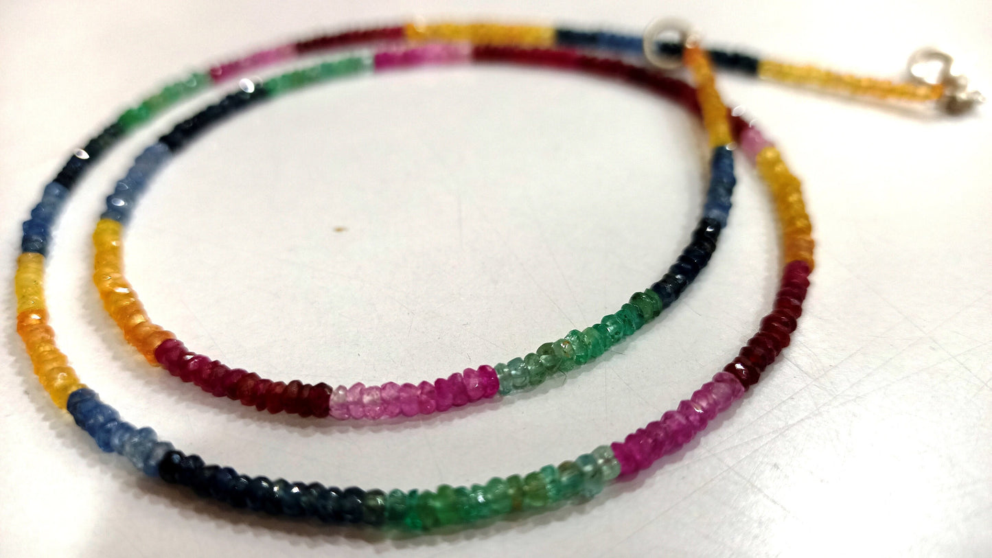 Natural Multi Sapphire Ruby Emerald Rondelle faceted Precious 2.5mm Gemstone Beads Necklace sold per piece