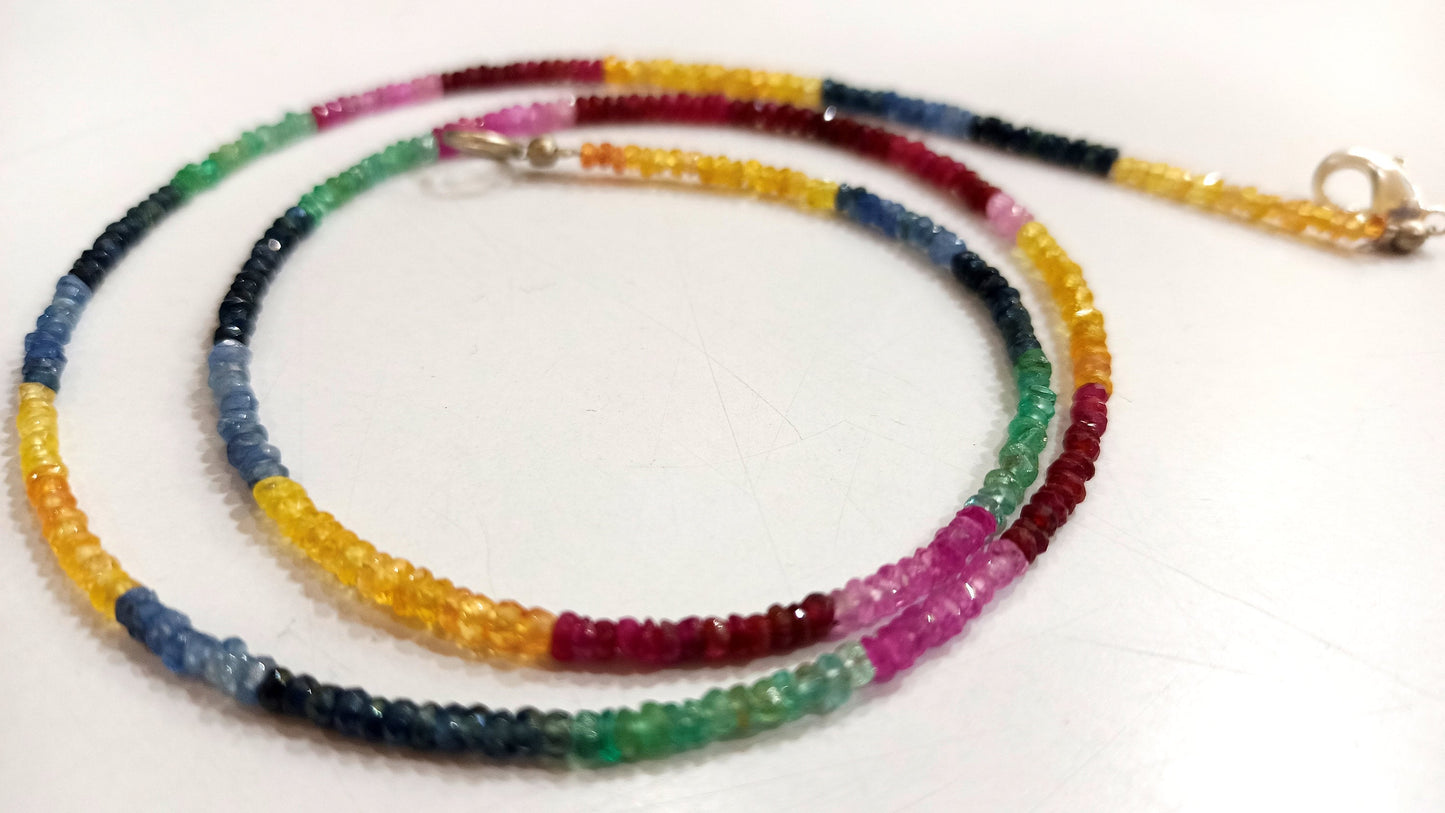 Natural Multi Sapphire Ruby Emerald Rondelle faceted Precious 2.5mm Gemstone Beads Necklace sold per piece