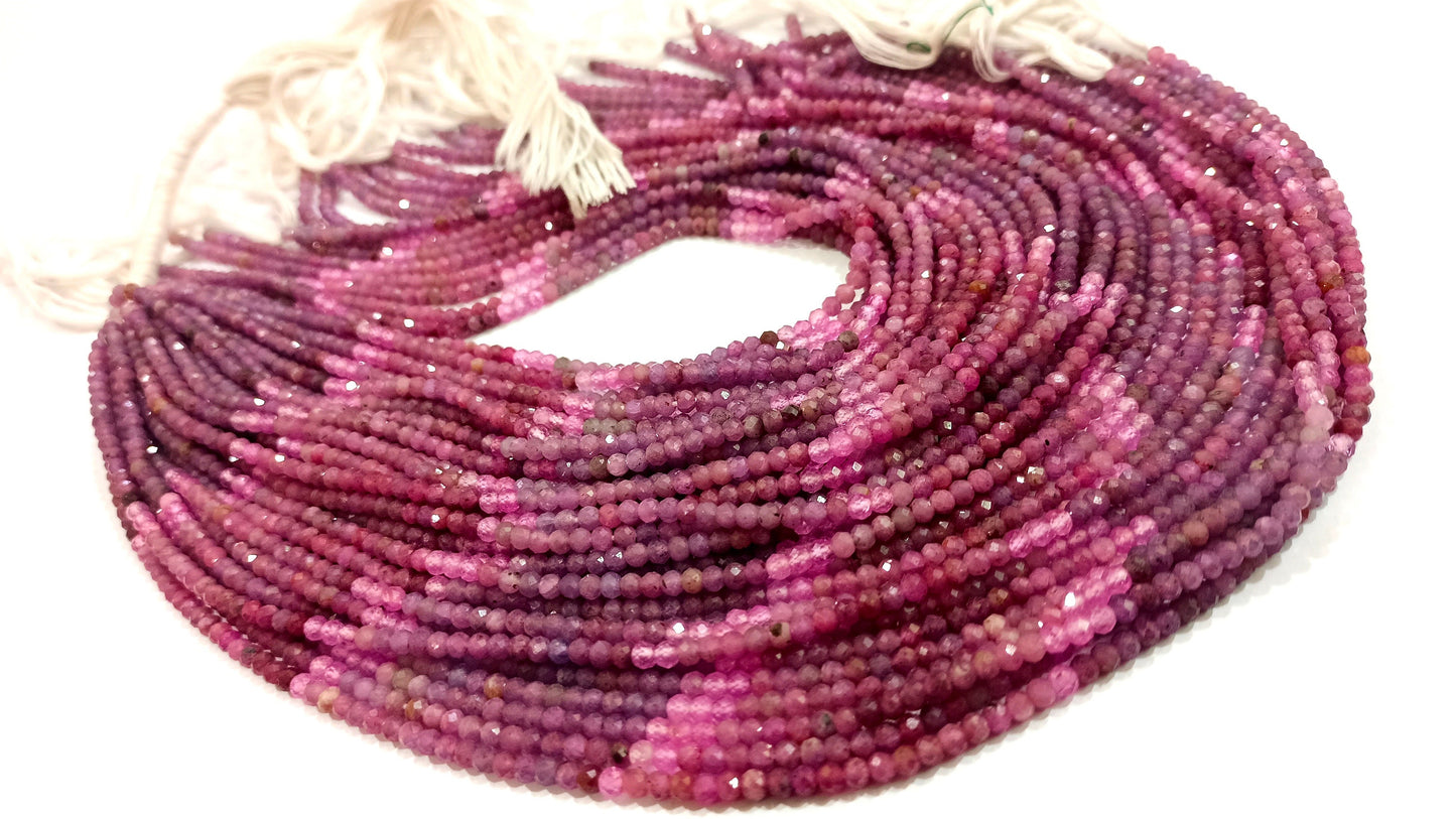 Natural Pink Sapphire Shaded Round 3mm Beads Sold Per Strand 13 inches Long Great Quality Jewelry making Beads