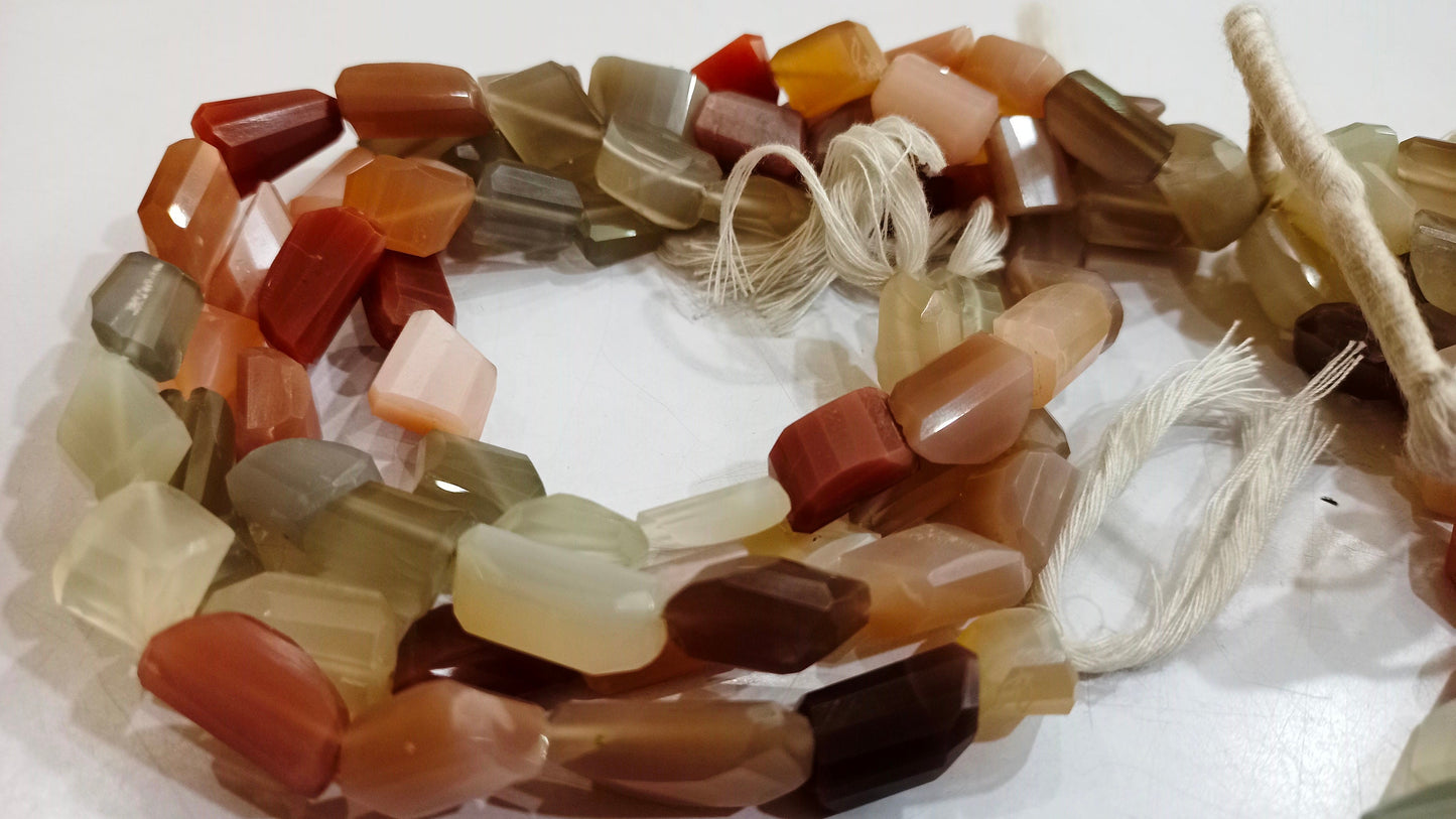 Natural Multi Moonstone Nugget Shape Faceted 10 to 15mm Tumbled Beads Sold Per Strand 8 Inches Long