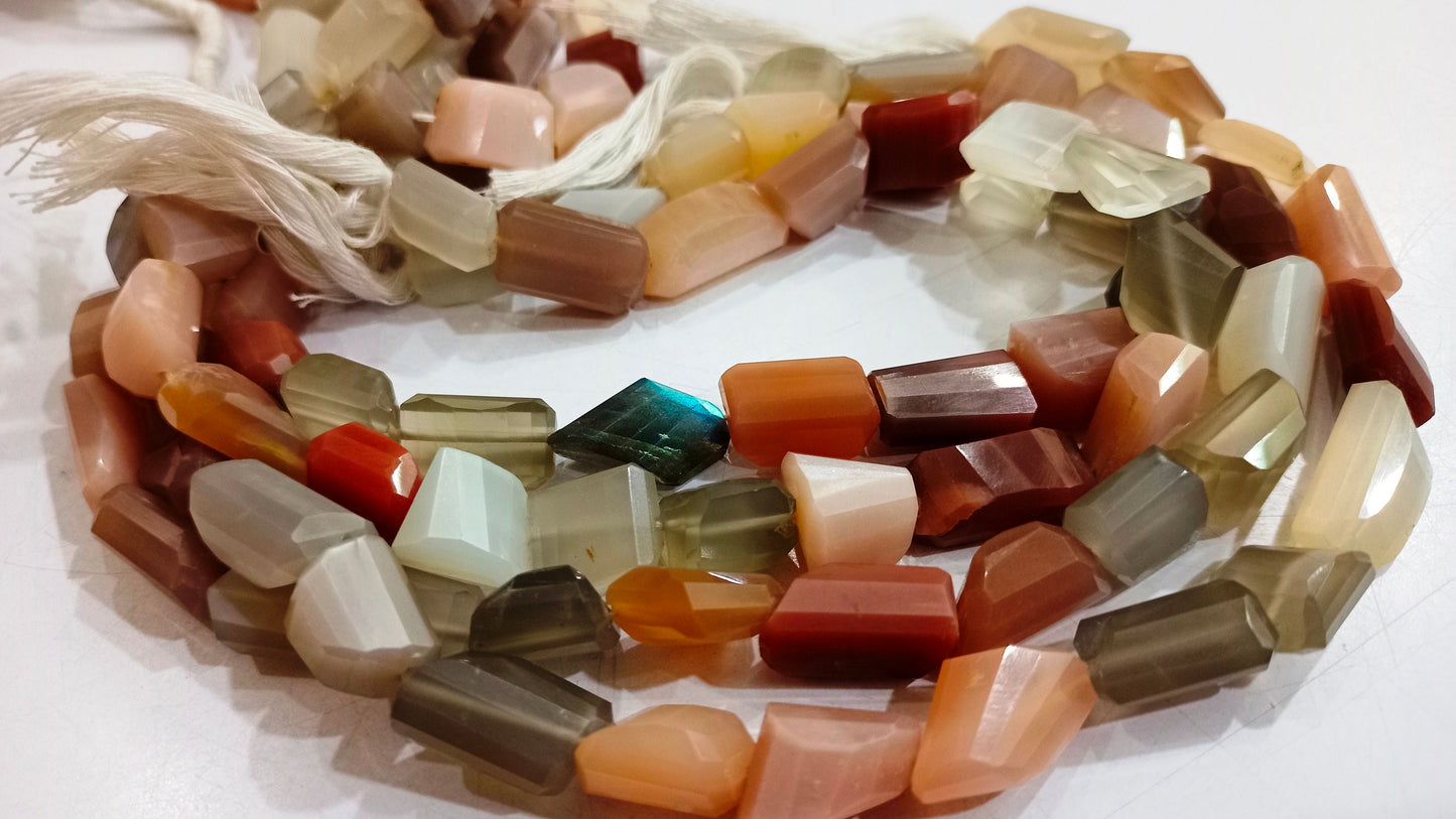 Natural Multi Moonstone Nugget Shape Faceted 10 to 15mm Tumbled Beads Sold Per Strand 8 Inches Long