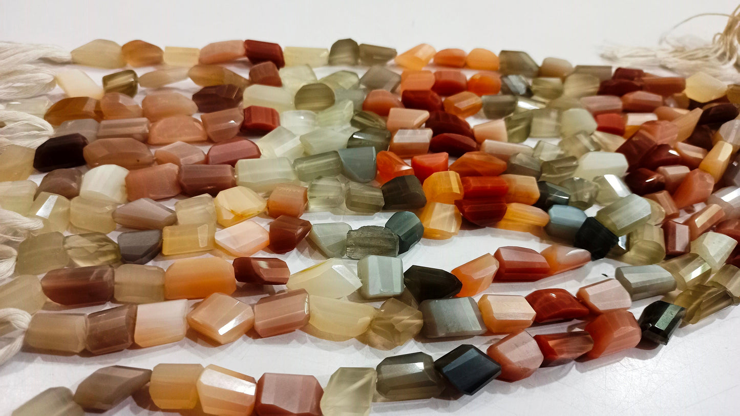 Natural Multi Moonstone Nugget Shape Faceted 10 to 15mm Tumbled Beads Sold Per Strand 8 Inches Long