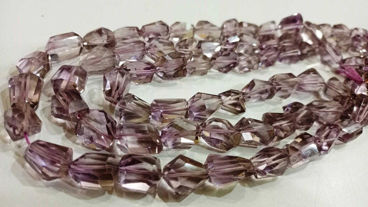 Natural Pink Amethyst Briolette Faceted laser Cut  Nugget Shape 10 to 15mm Tumbled Beads Sold Per Strand 8 inches long