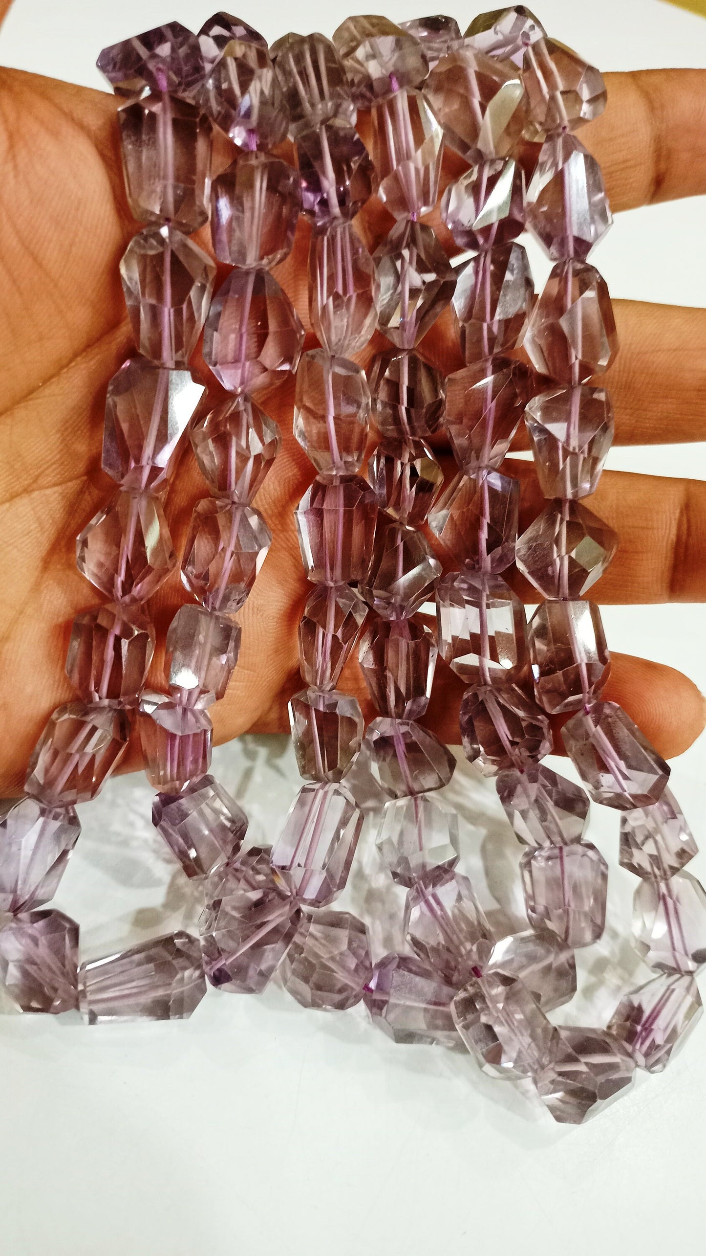 Natural Pink Amethyst Briolette Faceted laser Cut  Nugget Shape 10 to 15mm Tumbled Beads Sold Per Strand 8 inches long