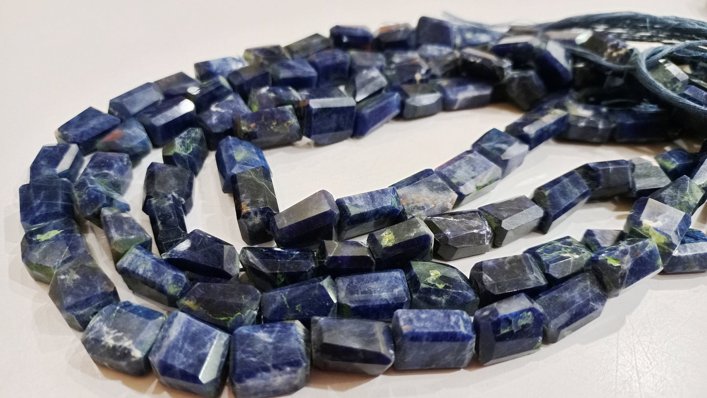 Natural Sodalite Briolette Laser Cut  Faceted  Nugget Shape 10 to 15mm Tumbled Beads Sold Per Strand 8 Inches Long