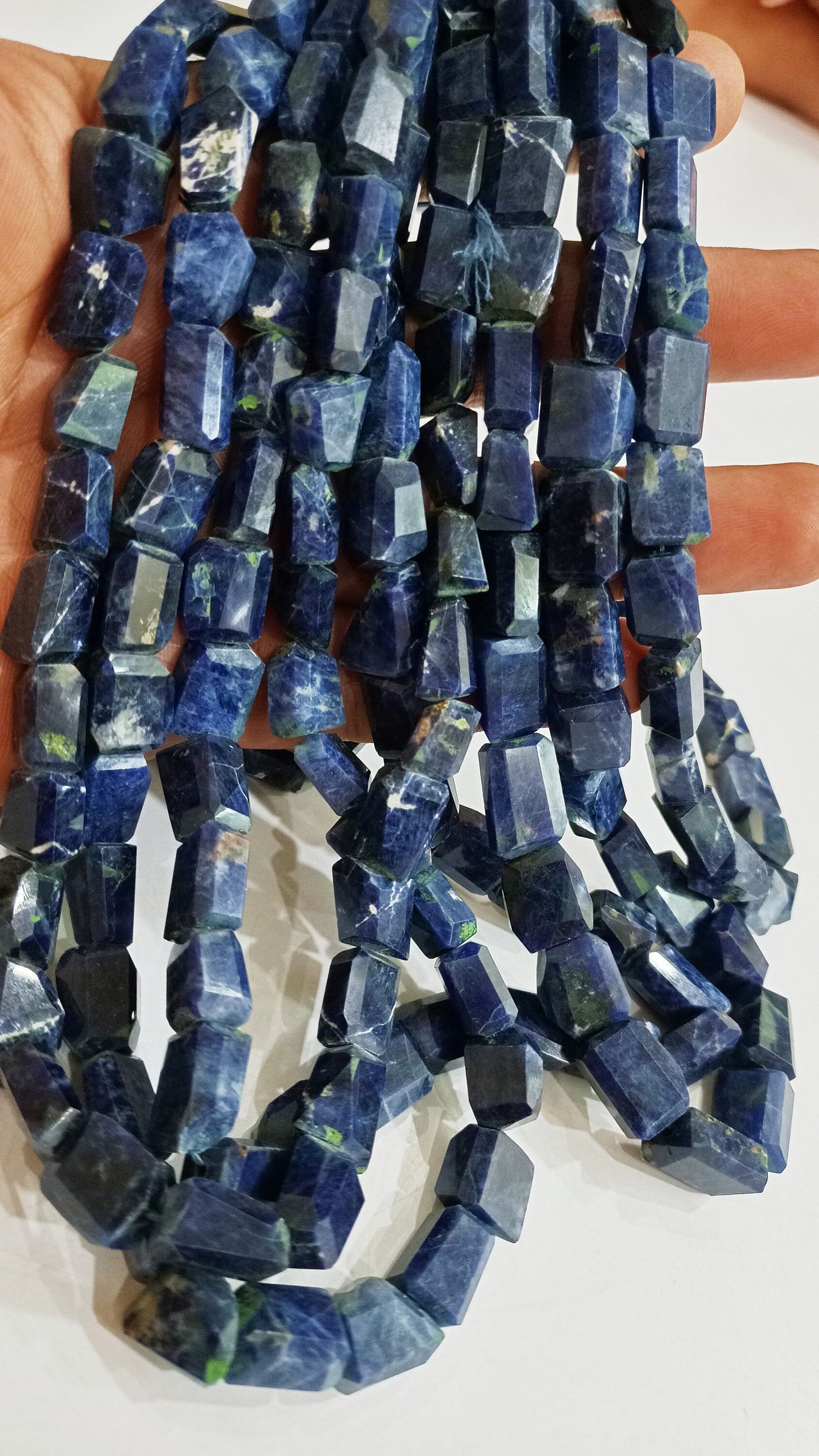 Natural Sodalite Briolette Laser Cut  Faceted  Nugget Shape 10 to 15mm Tumbled Beads Sold Per Strand 8 Inches Long