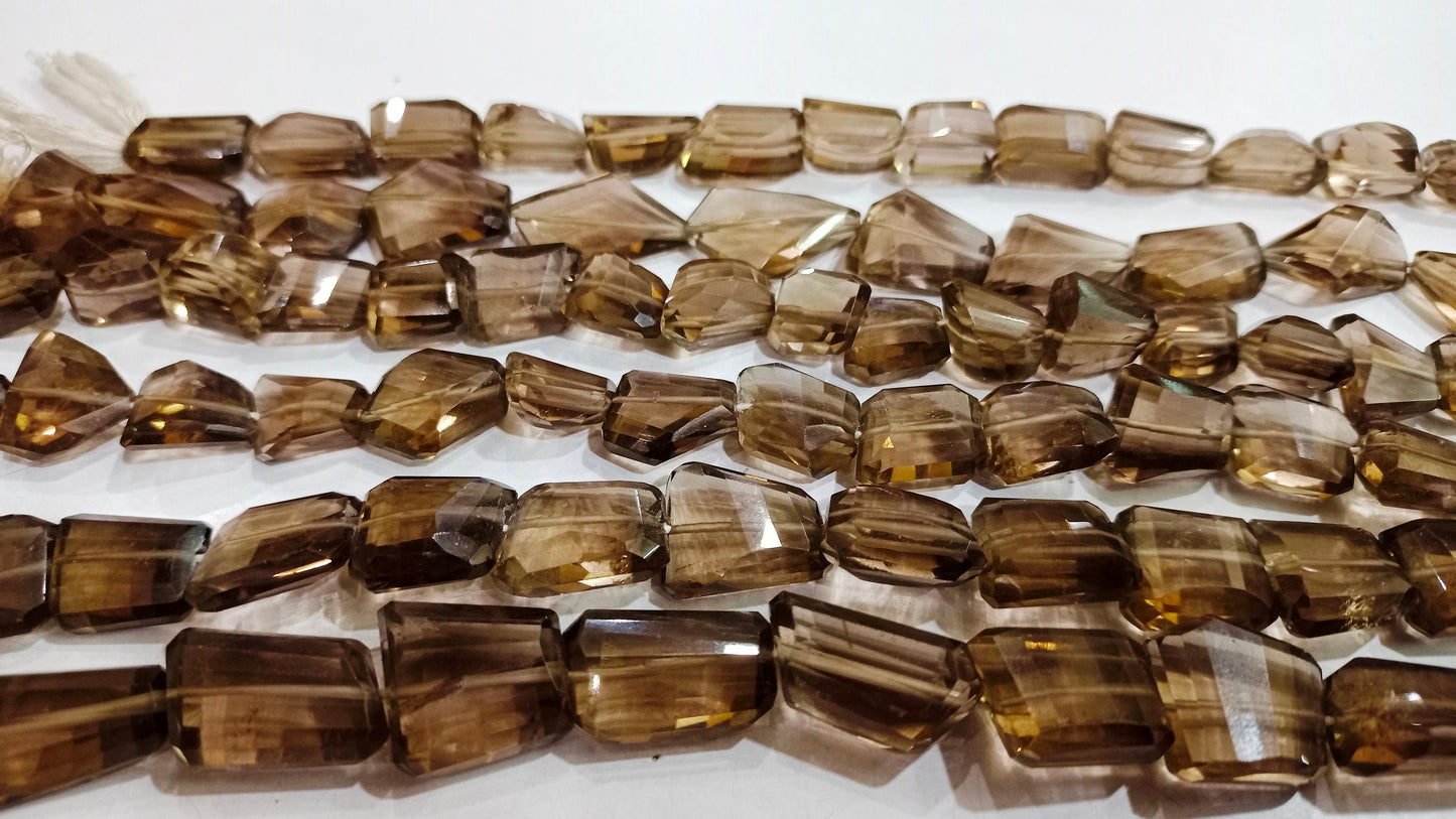 Natural Smoky Quartz Briolette Faceted Laser Cut 10 to 15 mm Tumbled Beads Sold Per Strand 8 inches Long