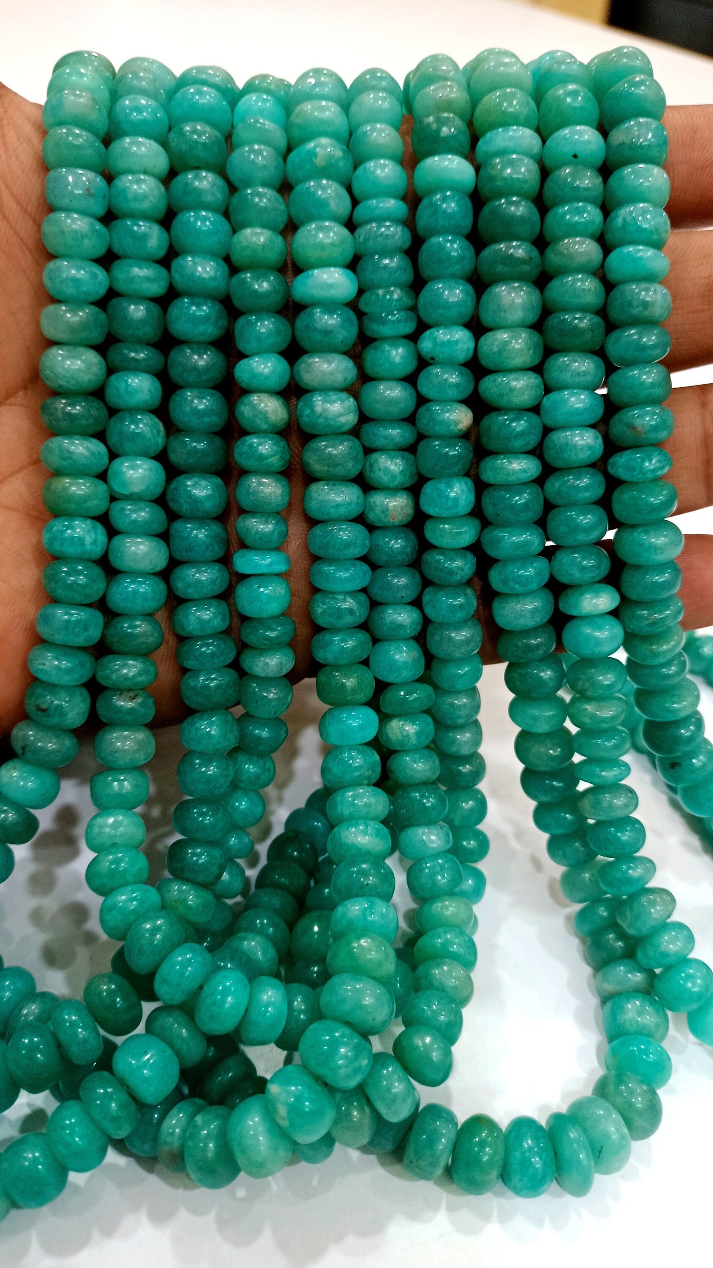 Natural Peruvian Blue  Amazonite Gemstone Rondelle Plain Smooth 8-9mm Beads Sold Per Strand 8 Inch long Great Quality Amazonite Beads