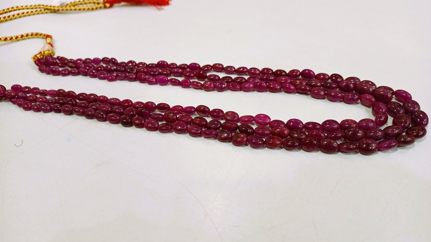 Natural Untreated African Ruby Oval shape Beads Three Layered Necklace 18-19 Inches long Adjustable Length 8 to 10mm beads CHOOSE Design
