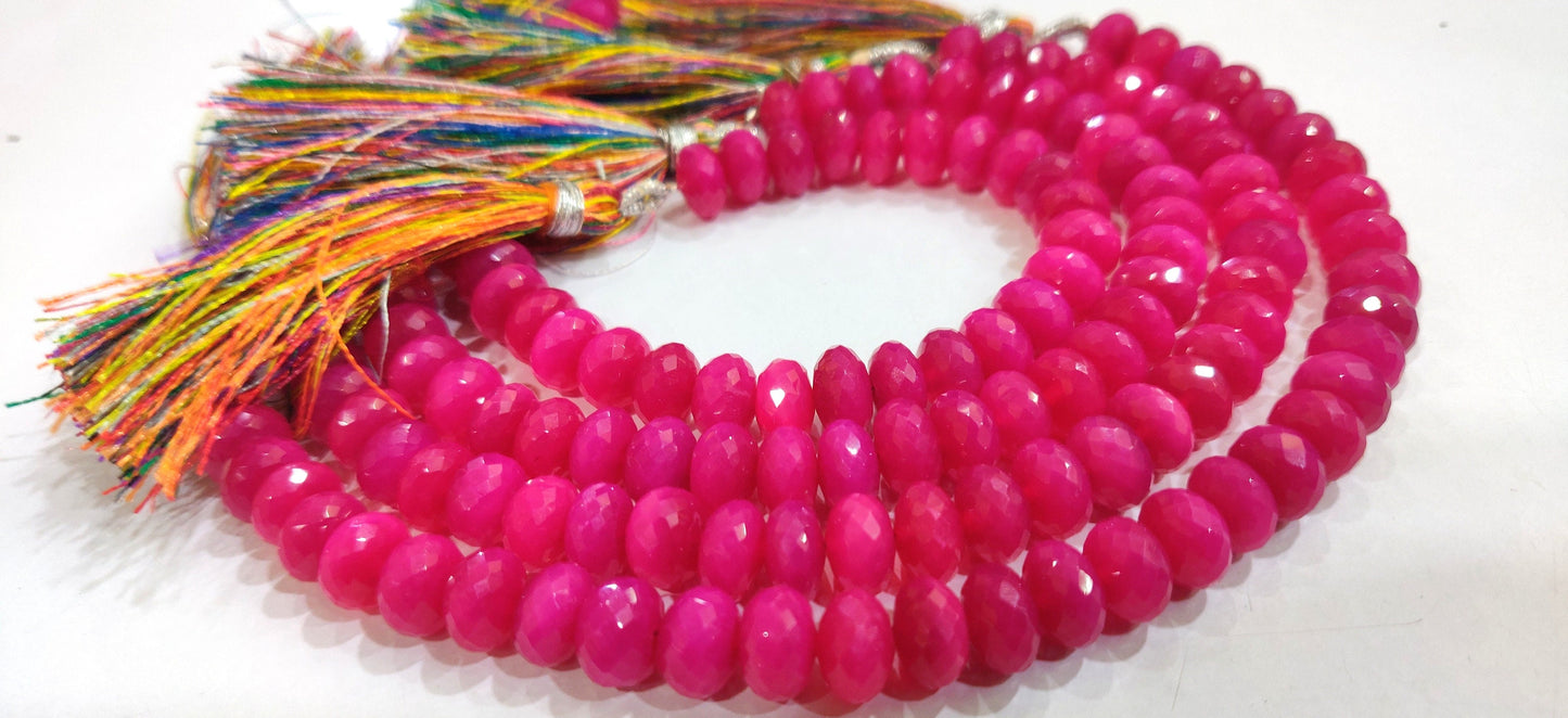 Natural Hot Pink chalcedony Rondelle Faceted 8mm Beads Strand 8 Inches Long Wholesale Prices Jewelry making Gemstone