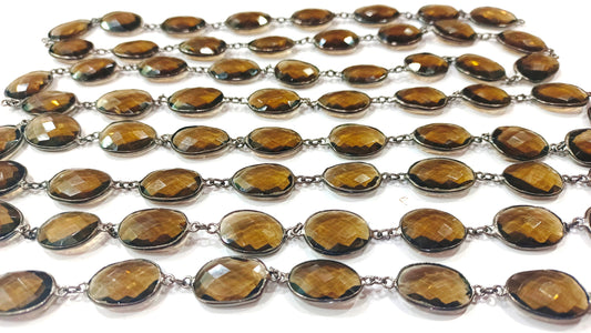 Natural Smoky Quartz Free Shape Briolette Faceted Bezal Connector Chain 12 to 15mm Sold Per Foot  jewelry making Chain