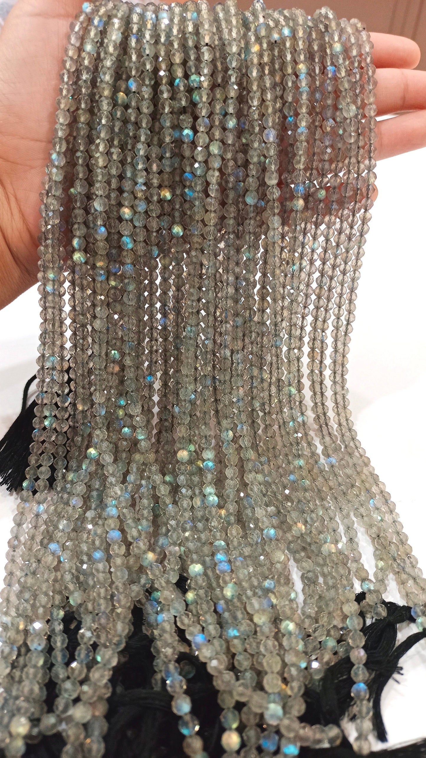 Natural Labradorite Round Faceted 4.5 to 5mm Beads Sold per strand 13 Inches long Blue Flashy High Quality Gemstone Beads