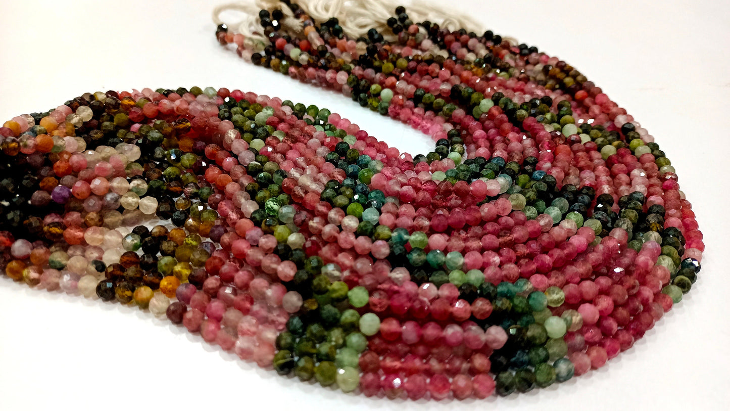 Natural Multi Tourmaline Round Faceted 4.5 -5mm beads sold Per Strand 13  inches long Best Quality Beads