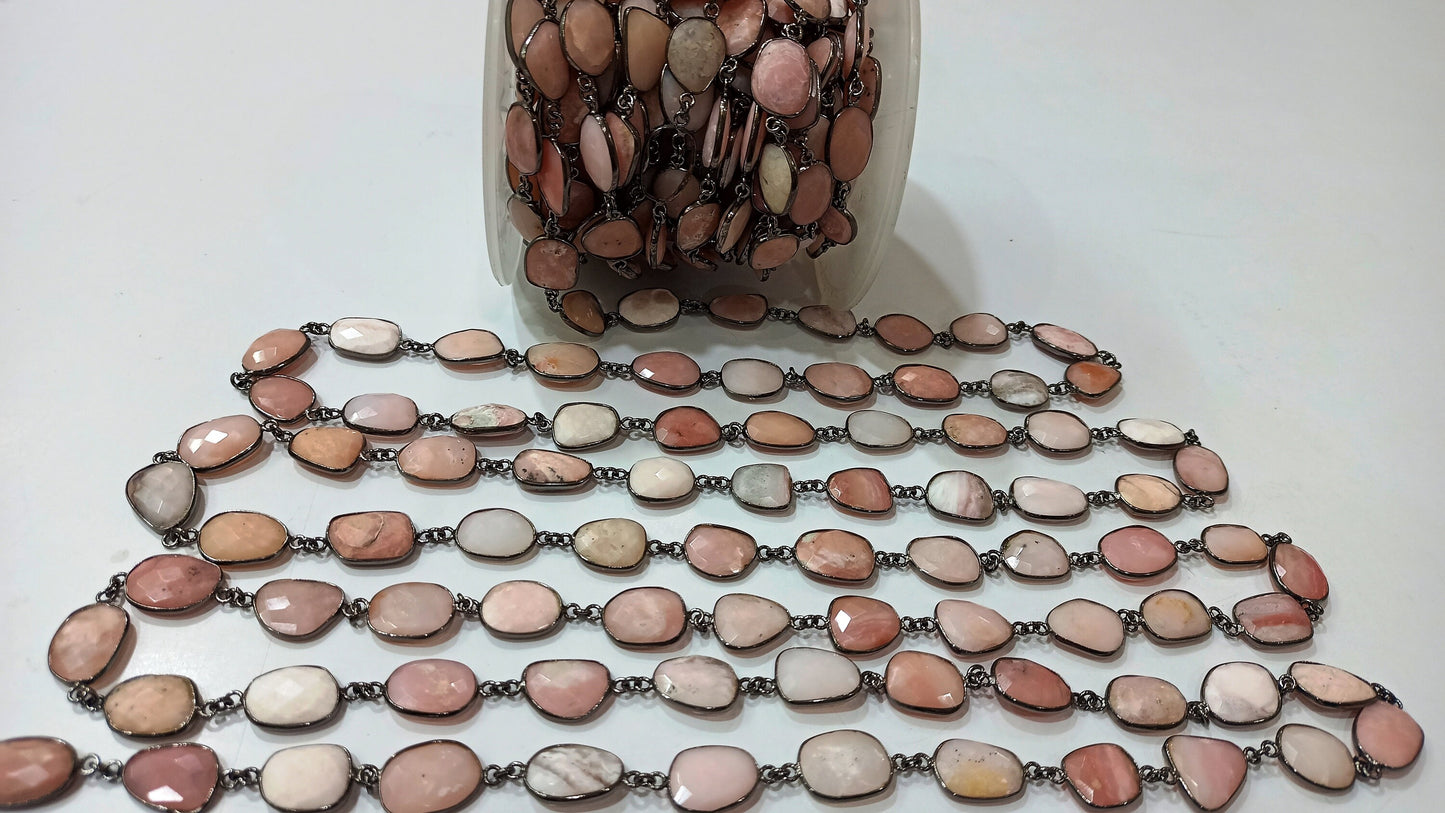 Natural Pink Opal Gemstone Briolette Free shape 13 to 16mm Bezel Connector chain Sold Per Foot great Quality Chain