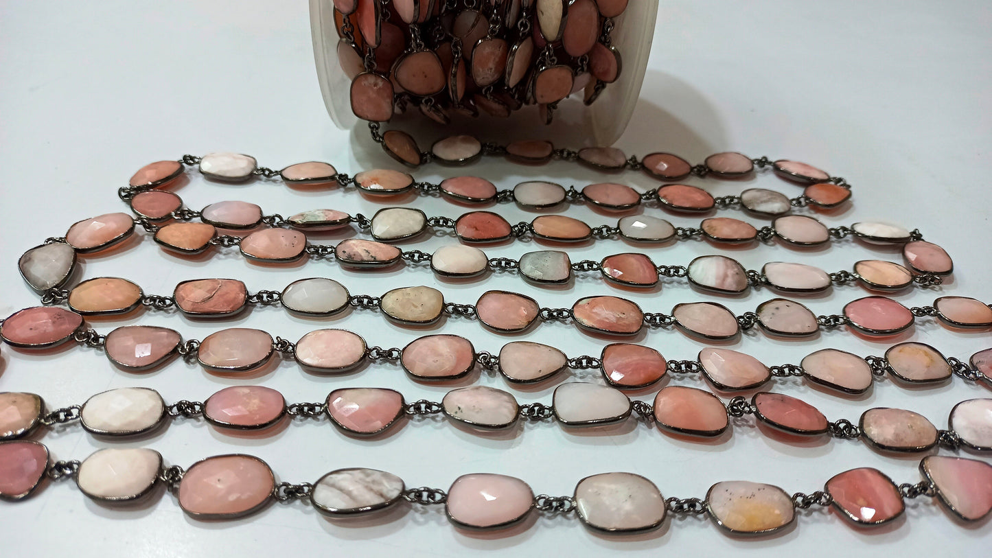 Natural Pink Opal Gemstone Briolette Free shape 13 to 16mm Bezel Connector chain Sold Per Foot great Quality Chain