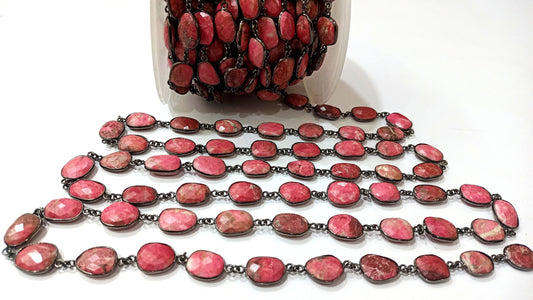 Natural Thulite Gemstone Briolette Free shape 12 to 15mm Bezel Connector chain Sold Per Foot great Quality Chain
