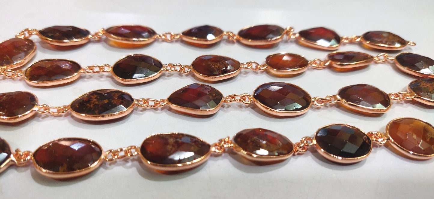 Natural Hessonite Garnet Nugget Briolette Connector Chain Uneven Free Shape 15 to 20mm Bezel Handmade chain Sold Per Foot High Quality