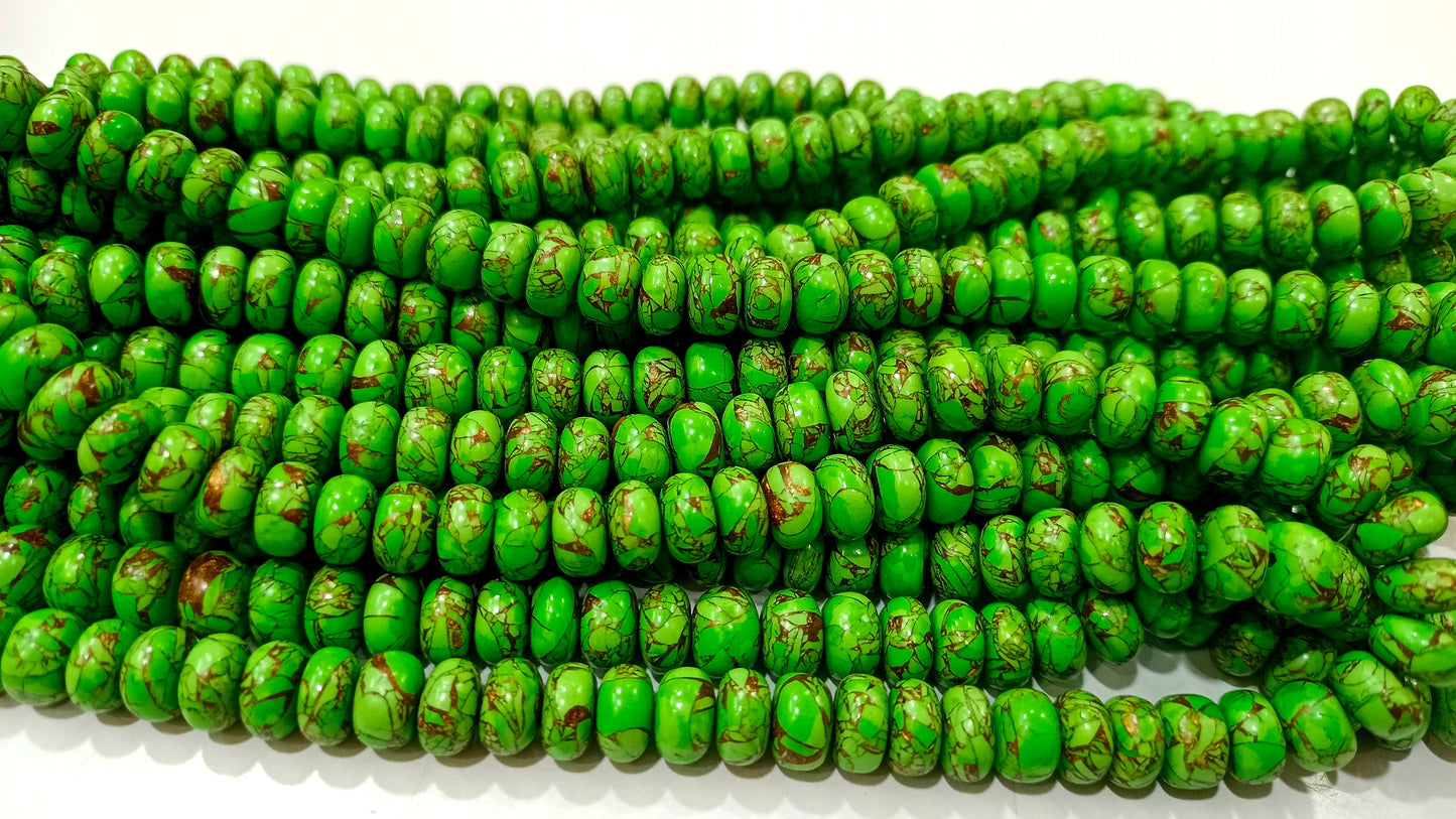 Natural Green Copper Turquoise Rondelle Plain Smooth Size 8mm Gemstone Beads Sold Per Strand 8  Inches Long Best Quality Beads
