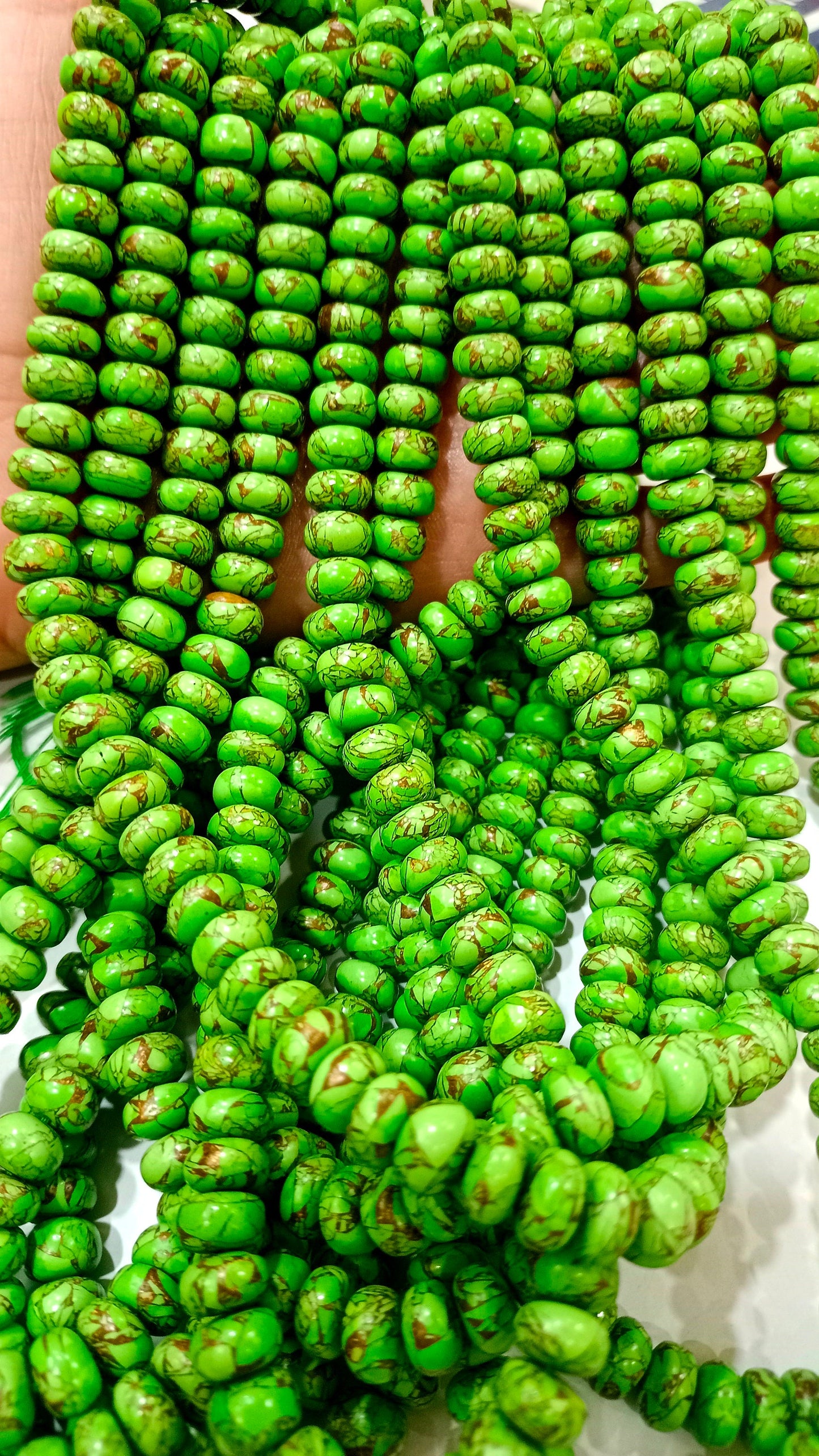 Natural Green Copper Turquoise Rondelle Plain Smooth Size 8mm Gemstone Beads Sold Per Strand 8  Inches Long Best Quality Beads