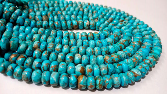 Natural Blue Copper Turquoise Rondelle Plain Smooth Size 8mm Gemstone Beads Sold Per Strand 8  Inches Long Best Quality Beads