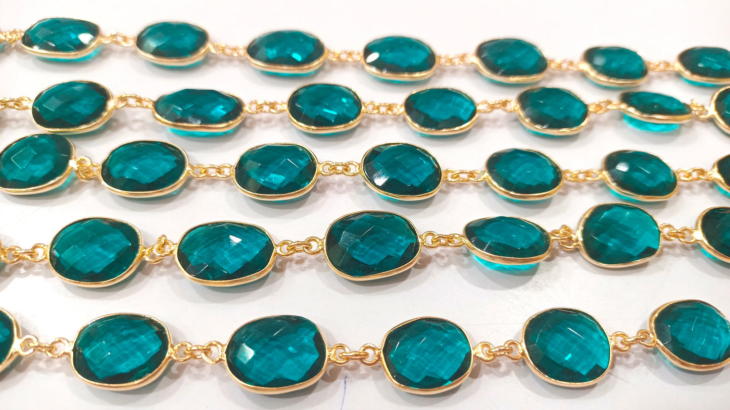Swiss Blue Topaz Quartz Free Shape 12 to 15 mm bezel connector Chain Sold Per Foot Great Quality Chain