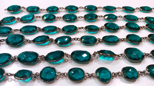 Swiss Blue Topaz Quartz Free Shape 12 to 15 mm bezel connector Chain Sold Per Foot Great Quality Chain