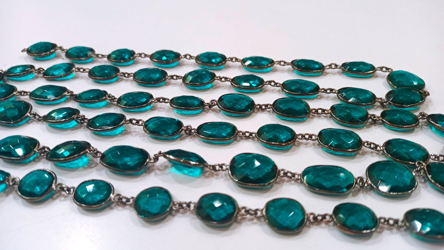 Swiss Blue Topaz Quartz Free Shape 12 to 15 mm bezel connector Chain Sold Per Foot Great Quality Chain