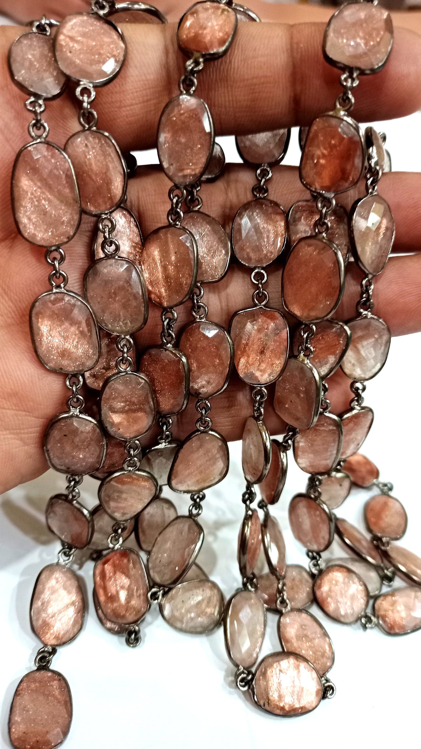 Golden Sandstone Briolette Free Shape 12 to 15mm Bezel Connector sold Per foot Great Quality Chain