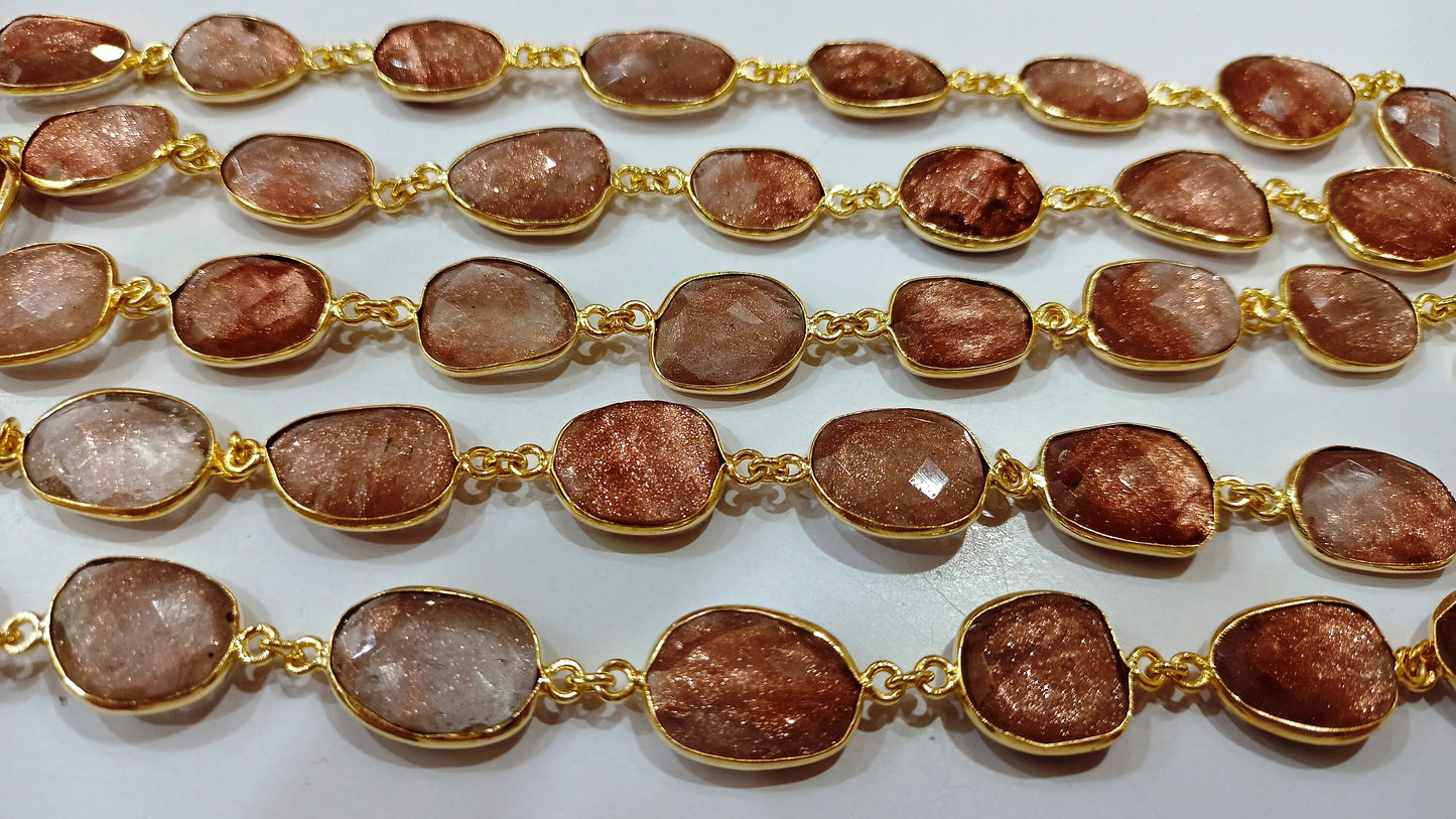 Golden Sandstone Briolette Free Shape 12 to 15mm Bezel Connector sold Per foot Great Quality Chain