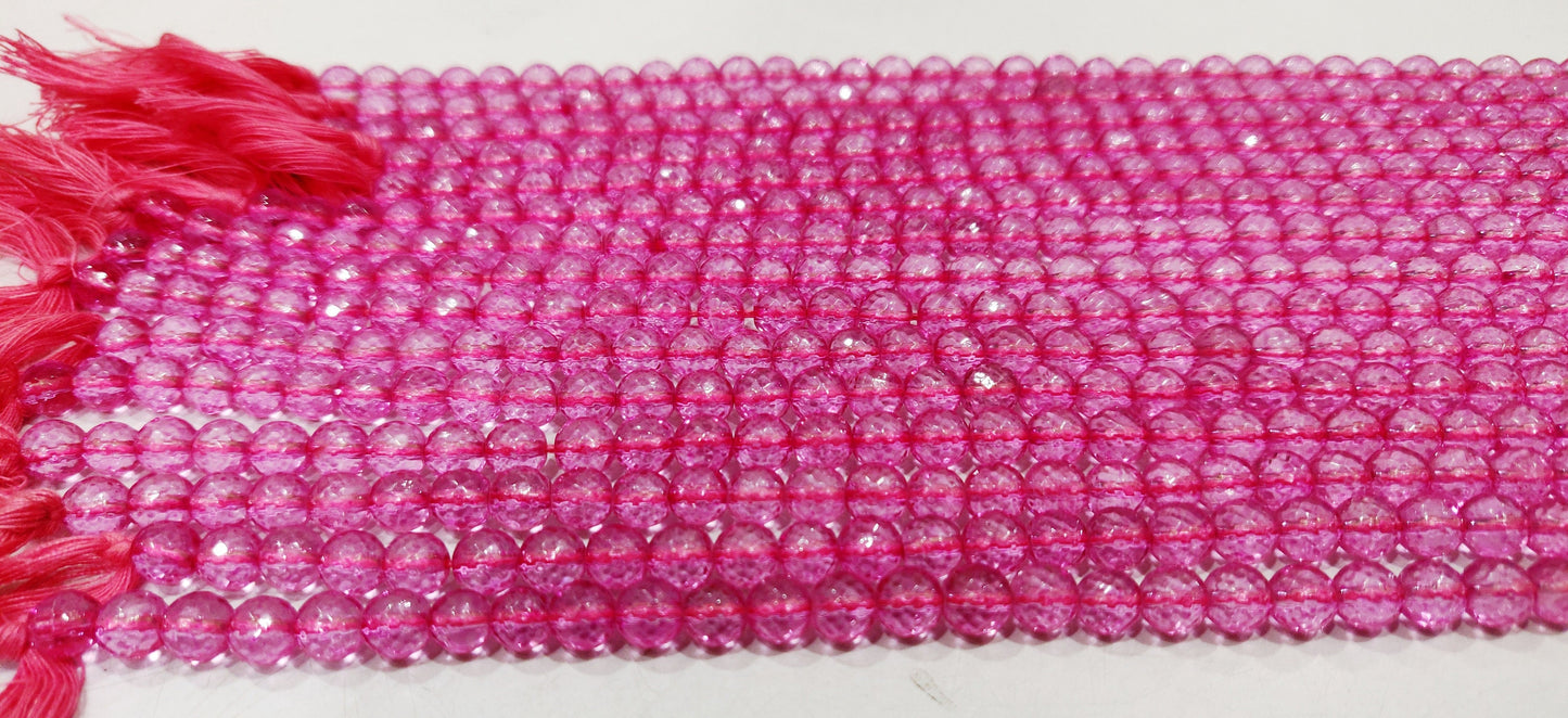 Natural Topaz Pink Color Round Ball Shape Faceted 6mm Beads Sold Per Strand 13 Inches Long Best Quality Beads