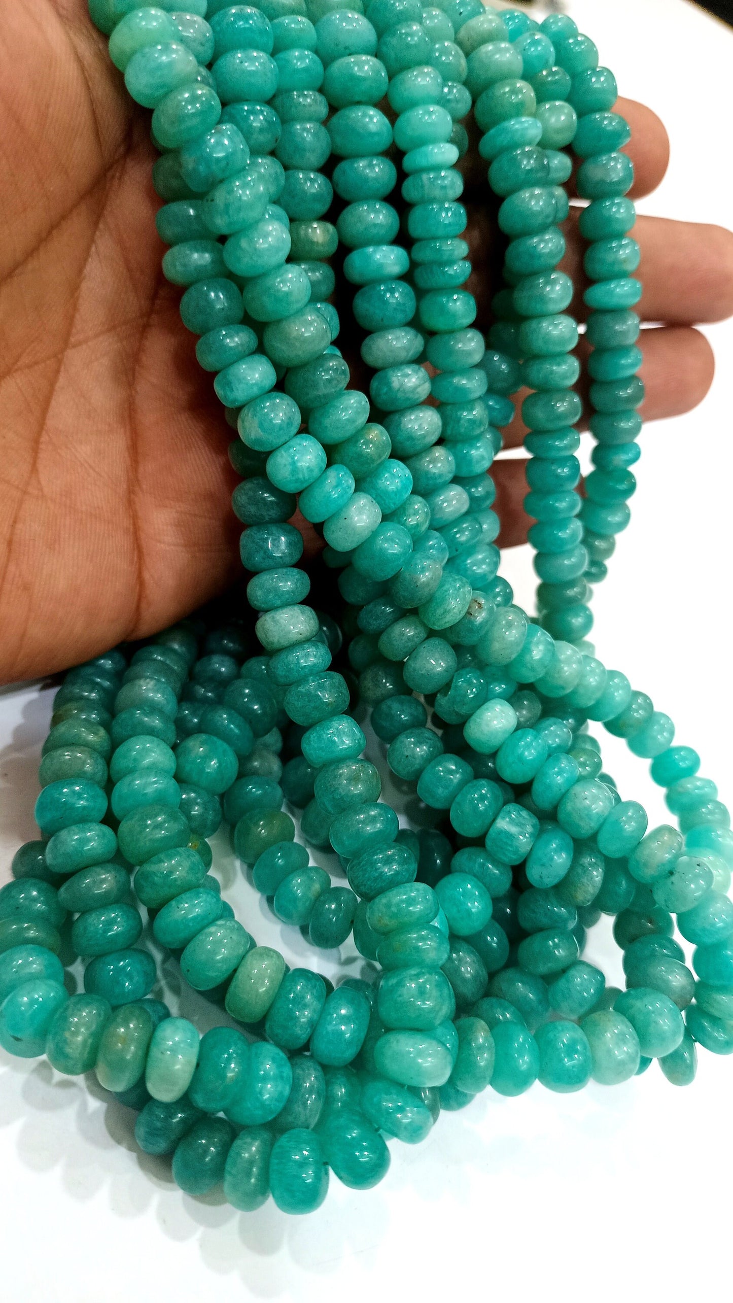 Natural Peruvian Blue  Amazonite Gemstone Rondelle Plain Smooth 8-9mm Beads Sold Per Strand 8 Inch long Great Quality Amazonite Beads