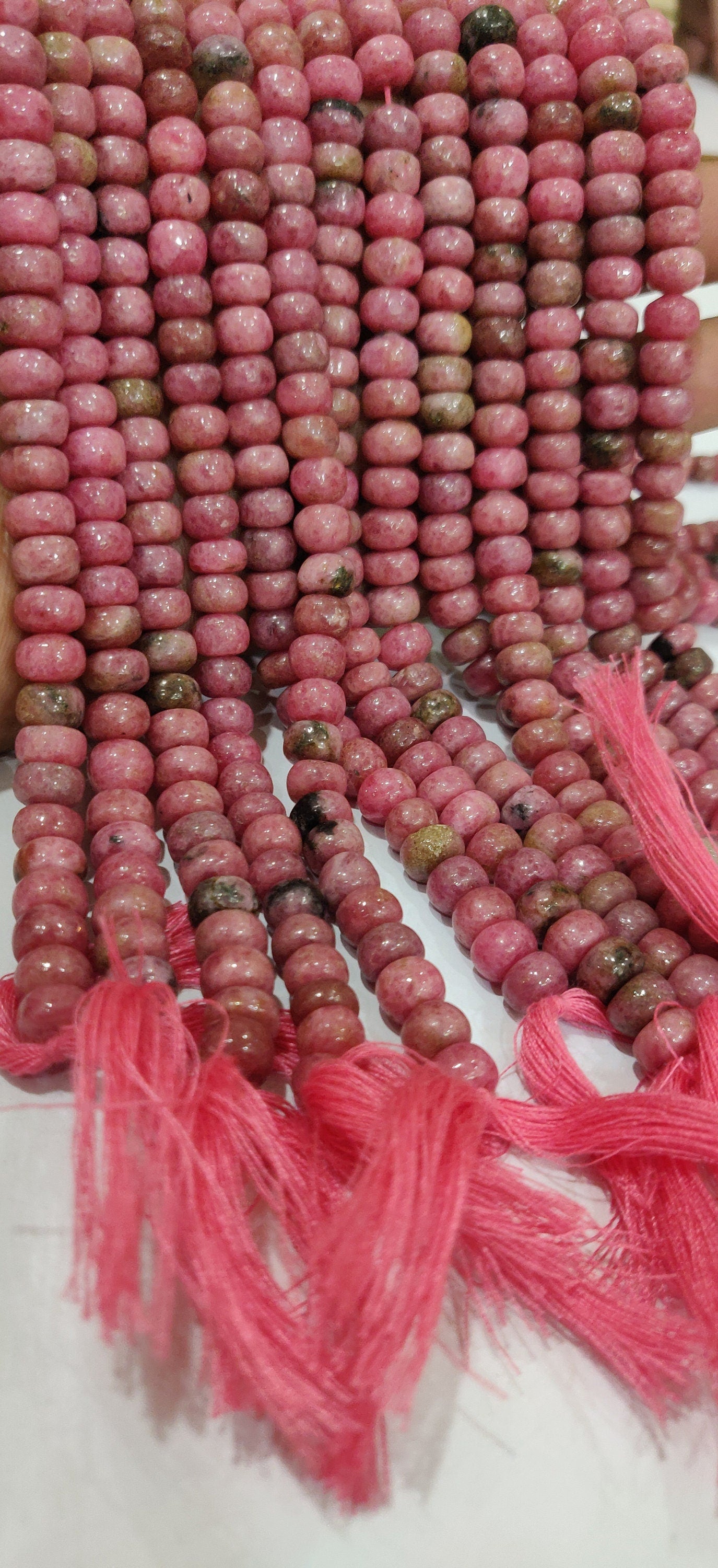 Natural Rhodonite Gemstone Rondelle Plain smooth 8mm Beads Sold per strand 8 inches long Pink stone Untreated beads