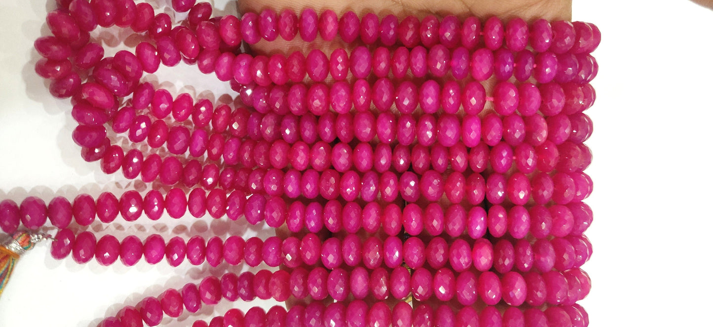 Natural Hot Pink chalcedony Rondelle Faceted 8mm Beads Strand 8 Inches Long Wholesale Prices Jewelry making Gemstone