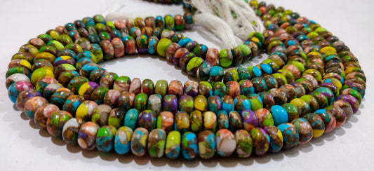 Mohave Oyster Green Blue Copper Turquoise Rondelle Plain Smooth 8-9mm Beads Sold Per Strand 7 Inches long Great Quality Beads