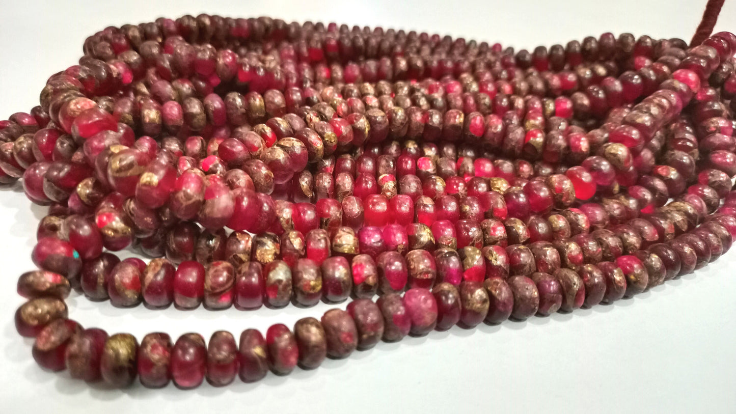 Natural Pink Copper Turquoise Rondelle Plain Smooth Size 8mm Gemstone Beads Sold Per Strand 8  Inches Long Best Quality Beads