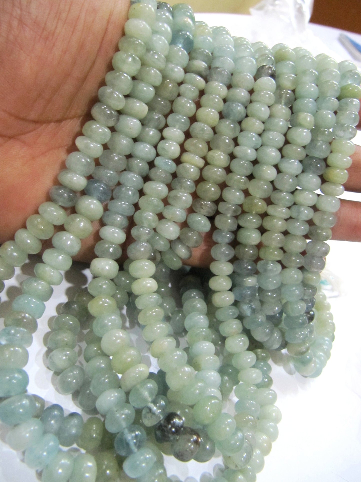 Natural Blue Aquamarine Rondelle Plain Smooth 8mm Gemstone Beads Sold Per Strand 8 Inches Long Great Quality Beads