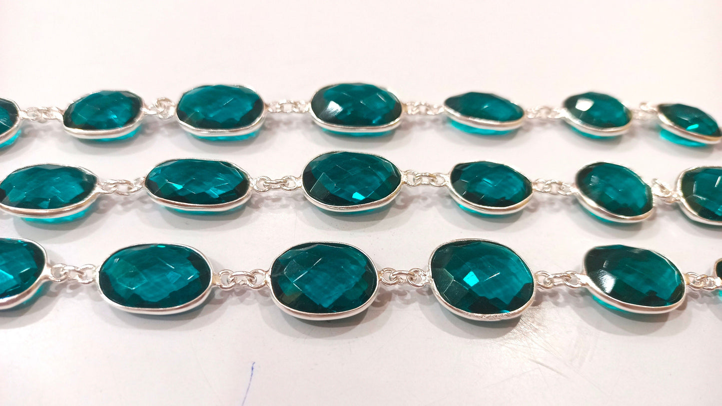 Swiss Blue Topaz Quartz Free Shape 12 to 15 mm bezel connector Chain Sold Per Foot Great Quality Chain