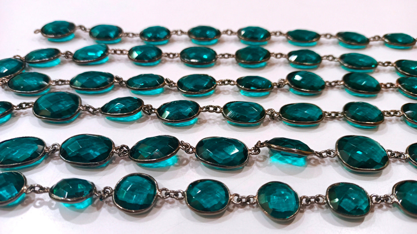 Swiss Blue Topaz Quartz Free Shape 12 to 15 mm bezel connector Chain Sold Per Foot Great Quality Chain