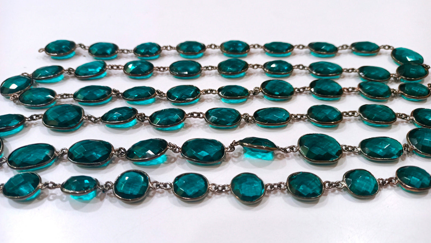 Swiss Blue Topaz Quartz Free Shape 12 to 15 mm bezel connector Chain Sold Per Foot Great Quality Chain