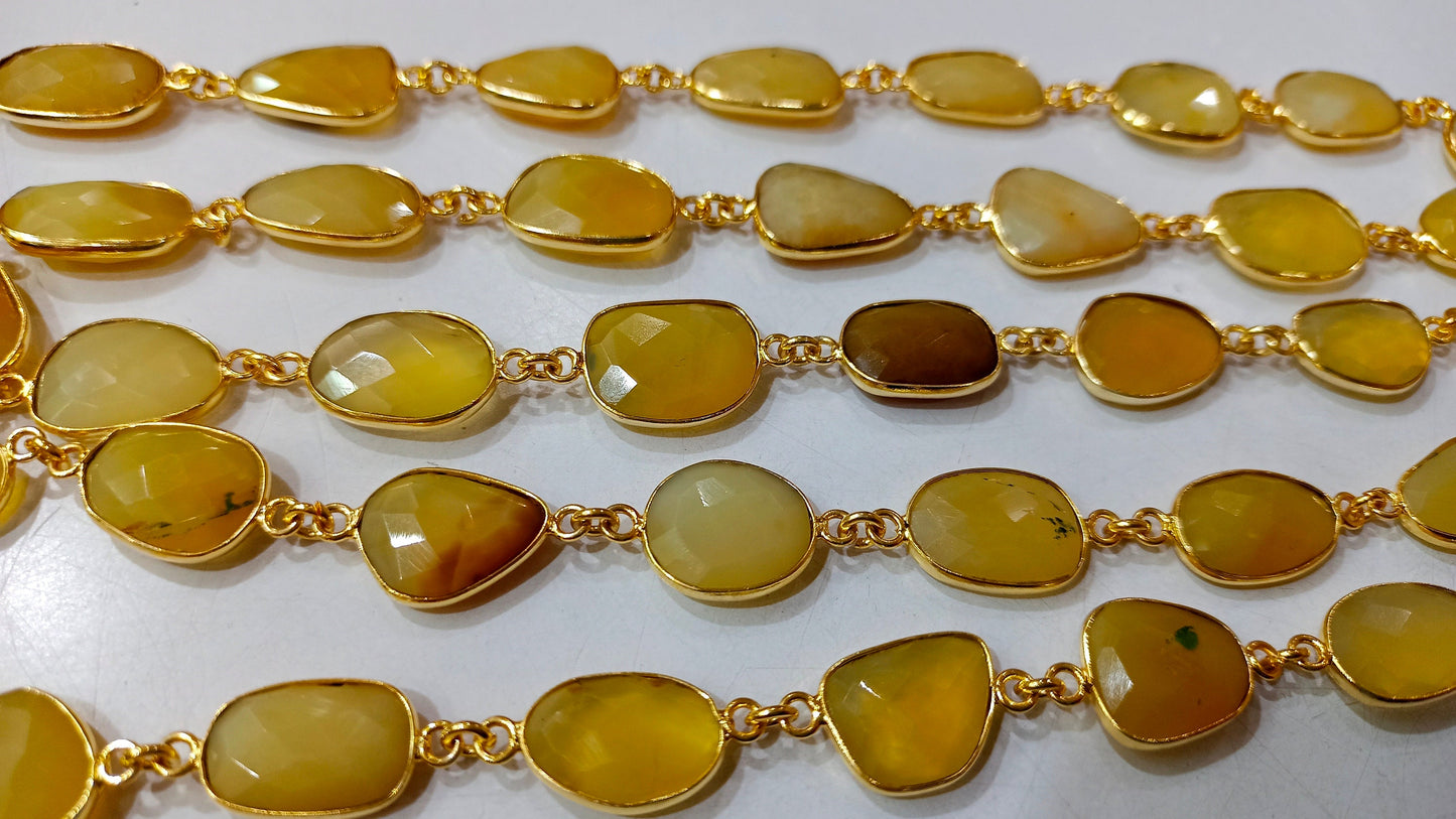 Natural yellow Opal Briolette Faceted Free Shape 12 to 15mm Bezel Connector  Gemstone Chain Sold Per Foot Great Quality Chain