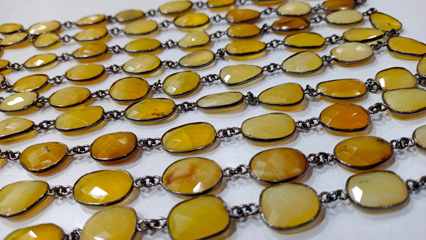 Natural yellow Opal Briolette Faceted Free Shape 12 to 15mm Bezel Connector  Gemstone Chain Sold Per Foot Great Quality Chain