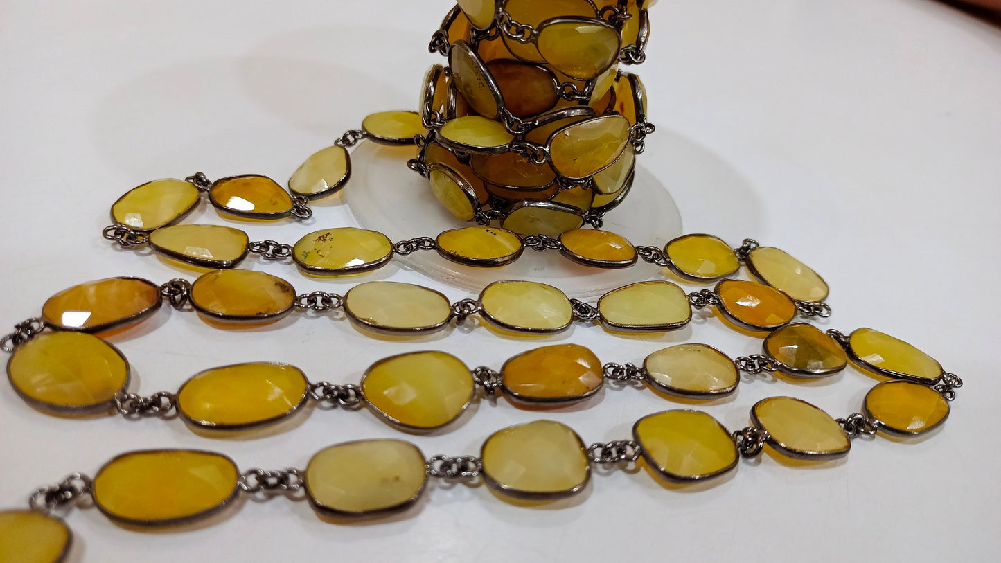 Natural yellow Opal Briolette Faceted Free Shape 12 to 15mm Bezel Connector  Gemstone Chain Sold Per Foot Great Quality Chain