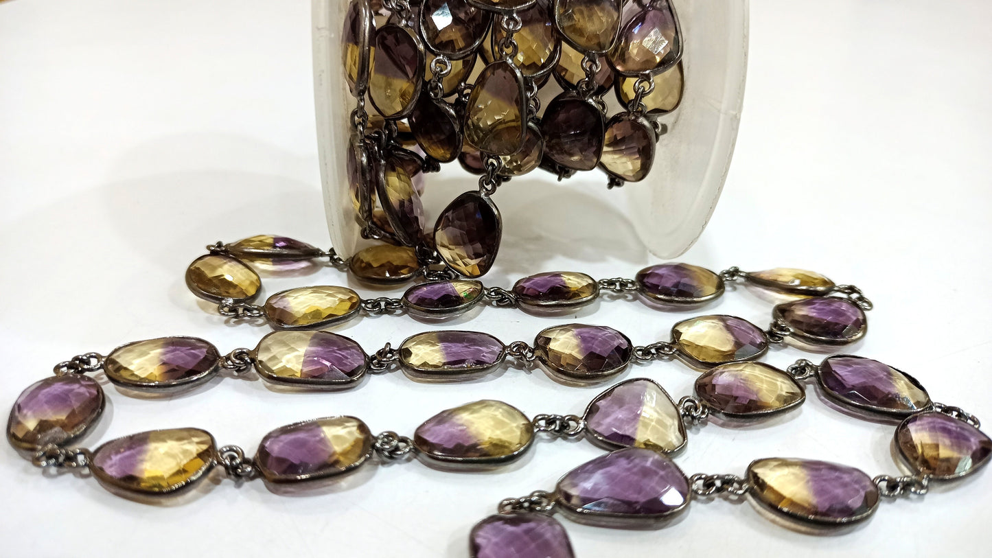 Ametrine Quartz Briolette Free Shape 12 to 15mm Bezel Connector Chain Sold Per Foot Best Quality Chain