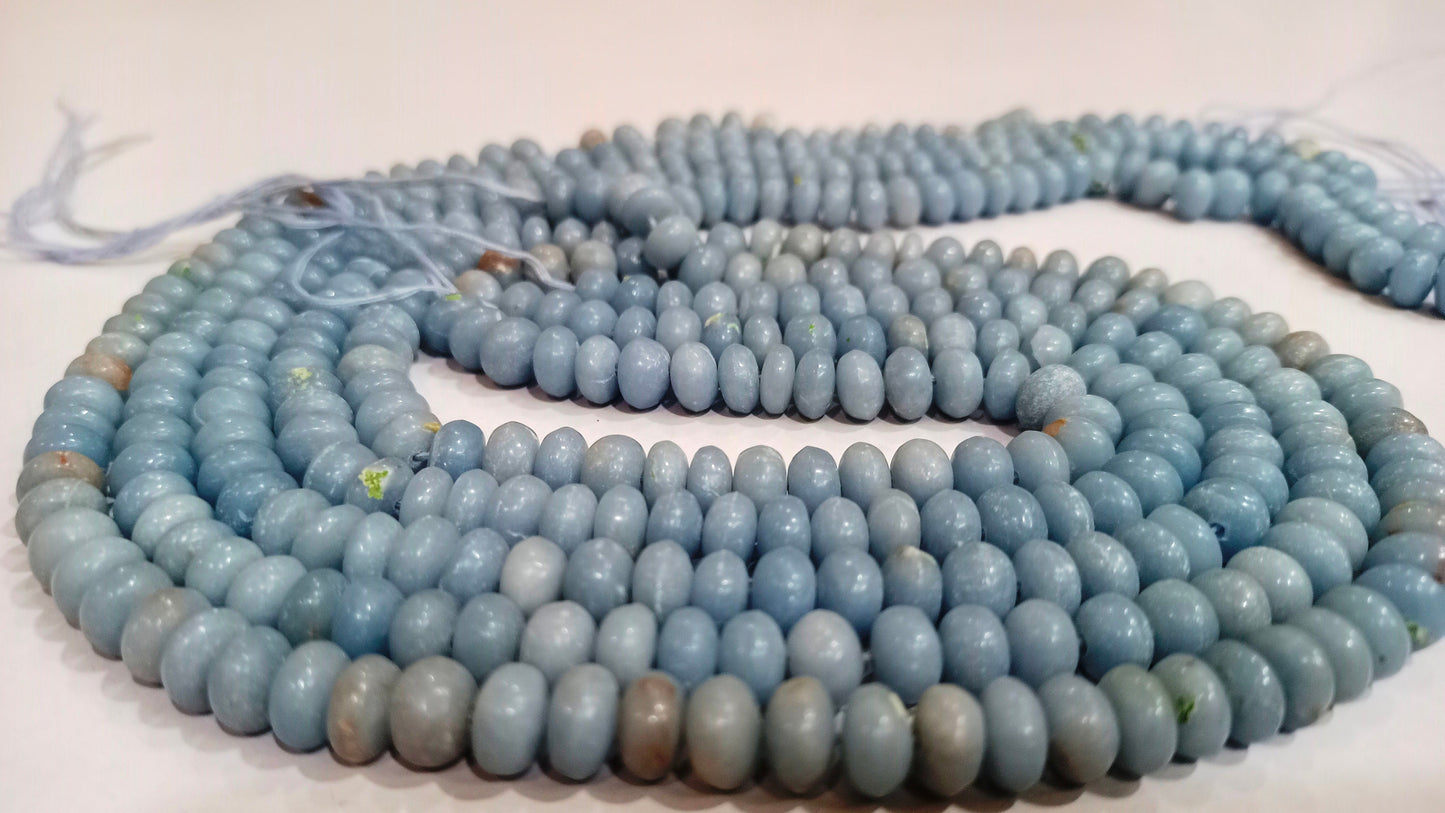 Natural Angelite Rondelle Plain Smooth 8mm Gemstone Beads Sold Per Strand 8 Inches Long Great Quality Beads