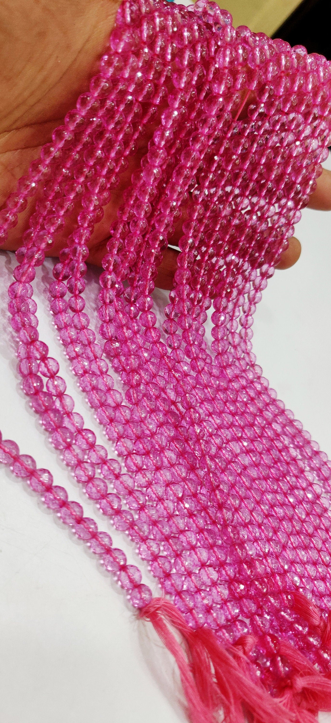 Natural Topaz Pink Color Round Ball Shape Faceted 6mm Beads Sold Per Strand 13 Inches Long Best Quality Beads