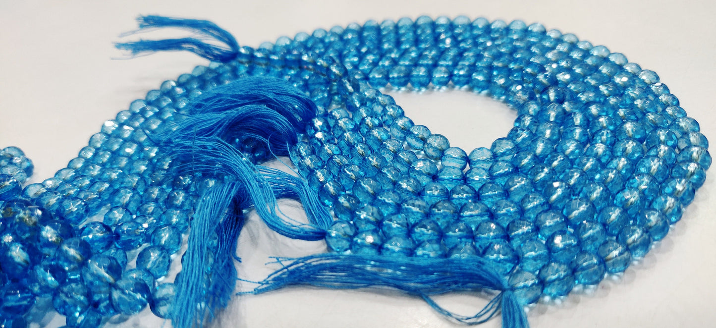 Natural Topaz Swiss Blue color Round Ball Shape Faceted 6mm Beads Sold Per Strand 13 Inches Long Best Quality Beads