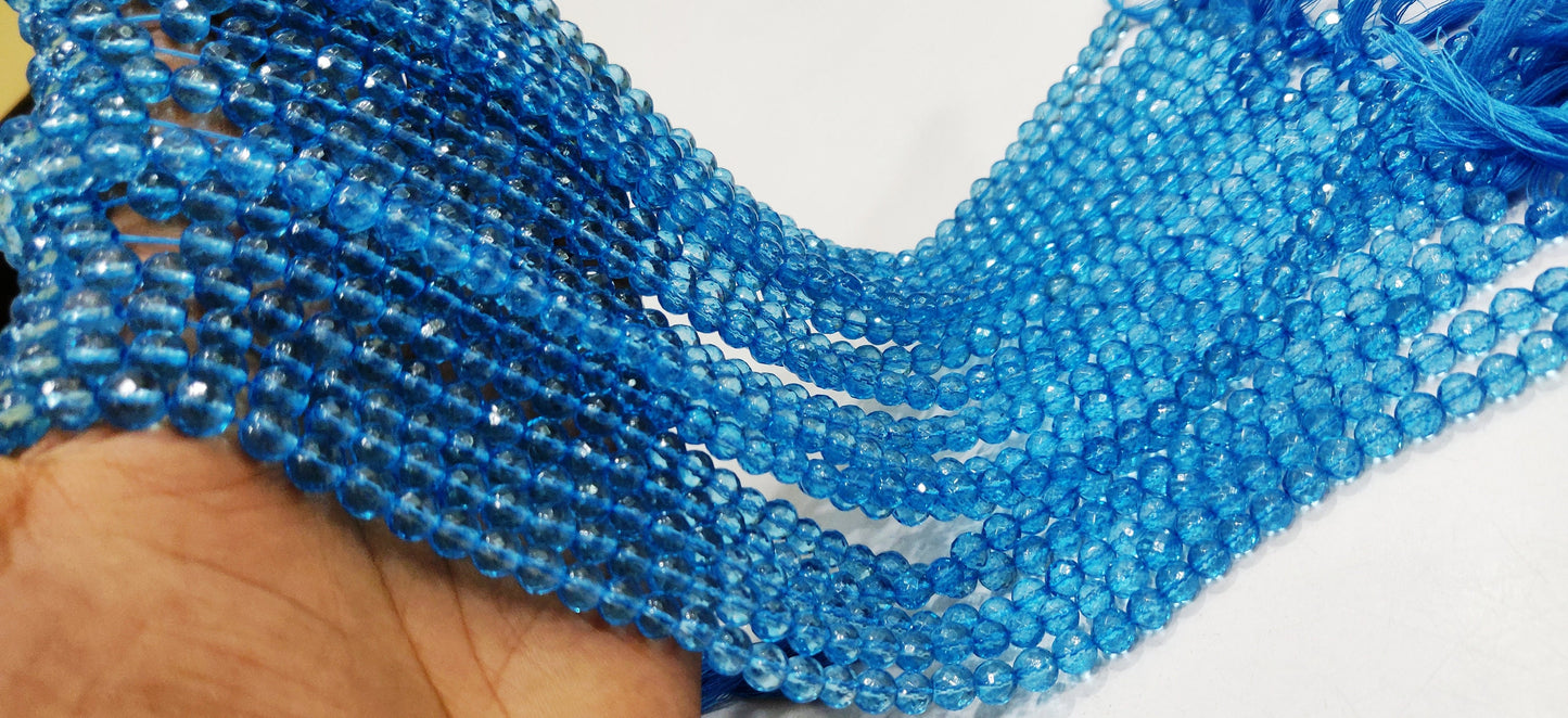 Natural Topaz Swiss Blue color Round Ball Shape Faceted 6mm Beads Sold Per Strand 13 Inches Long Best Quality Beads