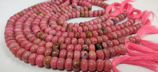 Natural Rhodonite Gemstone Rondelle Plain smooth 8mm Beads Sold per strand 8 inches long Pink stone Untreated beads